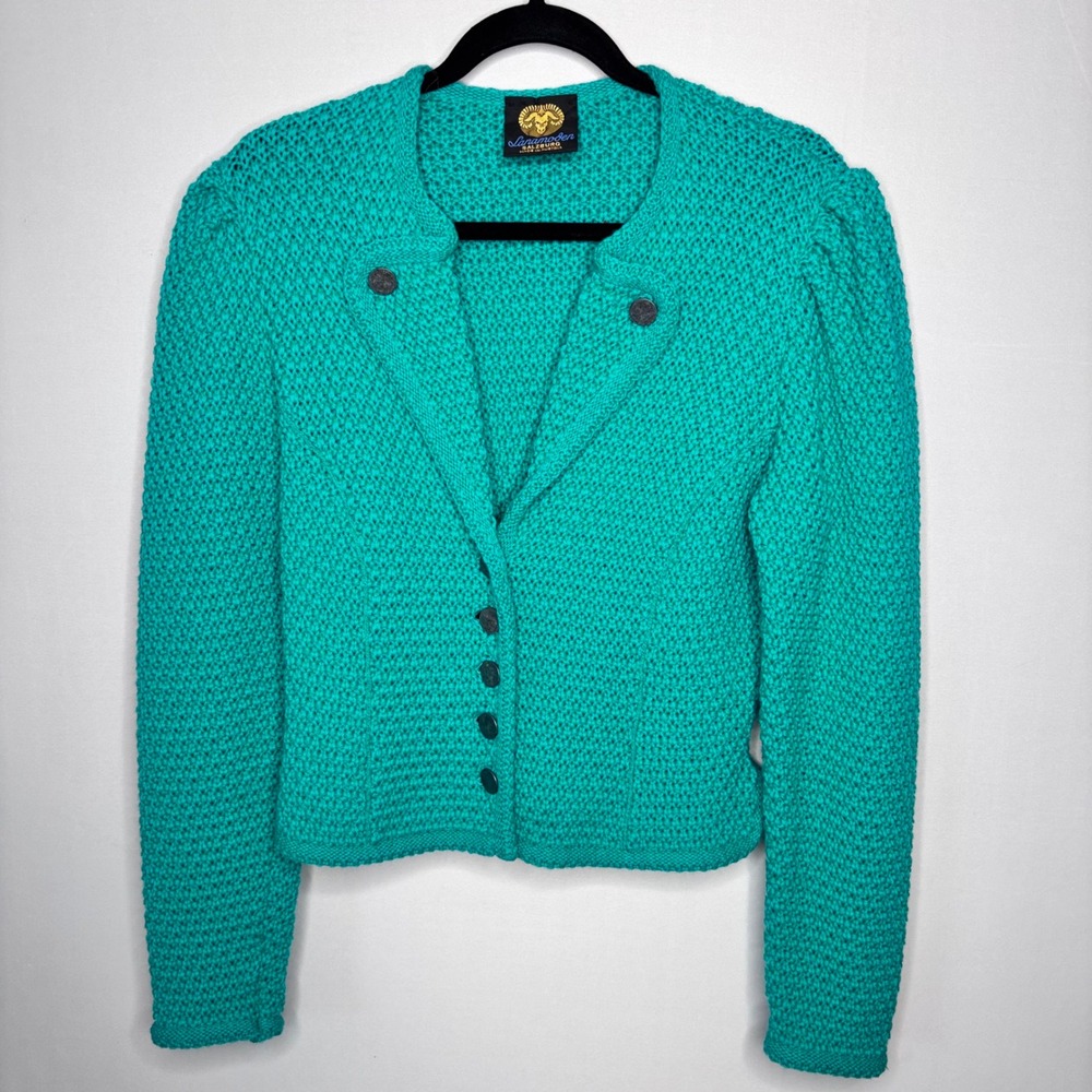 Lanamoden Salzburg Austria Teal Knit Button Up Cardigan Sweater Women's S/M‎